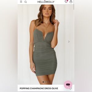 NWT Hello Molly Olive Green Ruched Dress size x- small